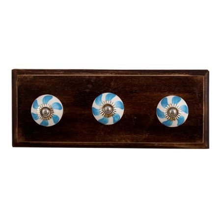 Light Blue Fan Ceramic Wooden Hooks